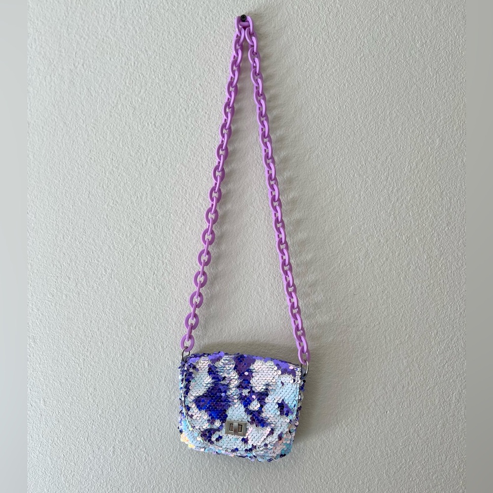 Girl's color changing Sequence Crossbody Bag with Purple Chain